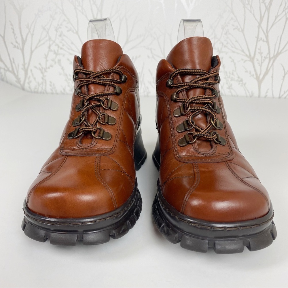 KENNETH COLE REACTION Y2K Brown Leather Chunky Lug Sole Shoes 7M Boots - Picture 6 of 10